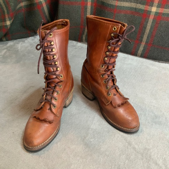 Georgia Boot Shoes - Georgia Boot Womens Packer Lace Up Leather Boots Tan Made in USA G3140 Size 6.5